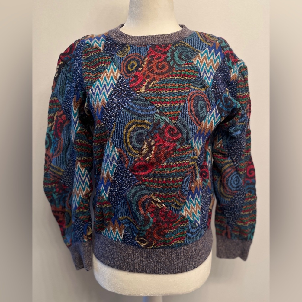 80's Missoni Patchwork Multi Color Amazing Crew Neck Wool Sweater size S. Rare🔥